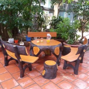 Bàn ghế đá giả gỗ HDG409