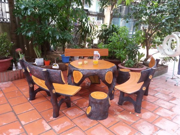 Bàn ghế đá giả gỗ HDG409